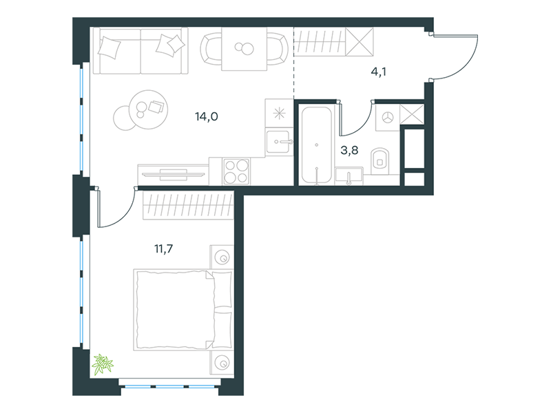 Апартаменты с 1 спальней 33.6 м2 в ЖК Level Южнопортовая