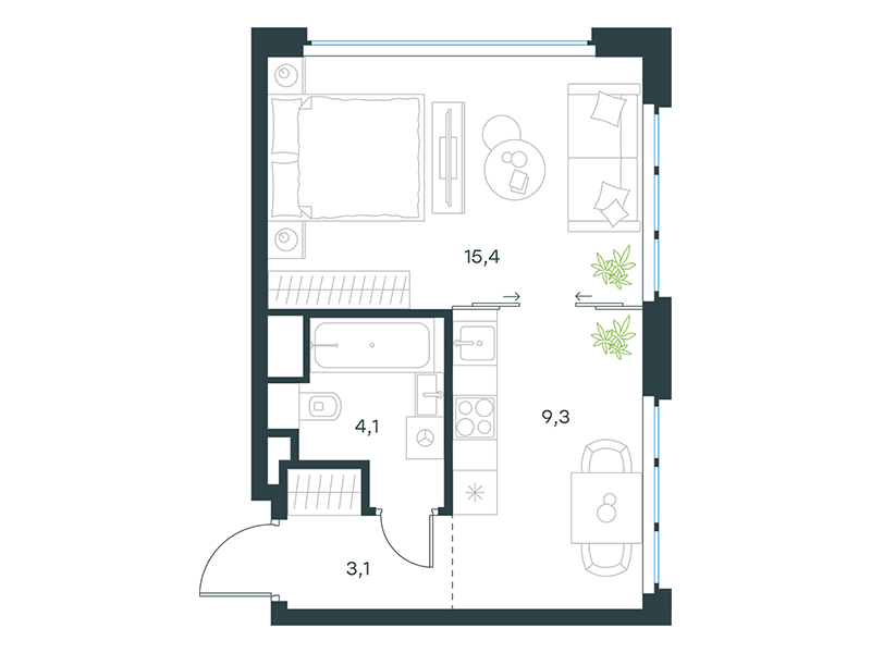 Апартаменты с 1 спальней 31.9 м2 в ЖК Level Южнопортовая