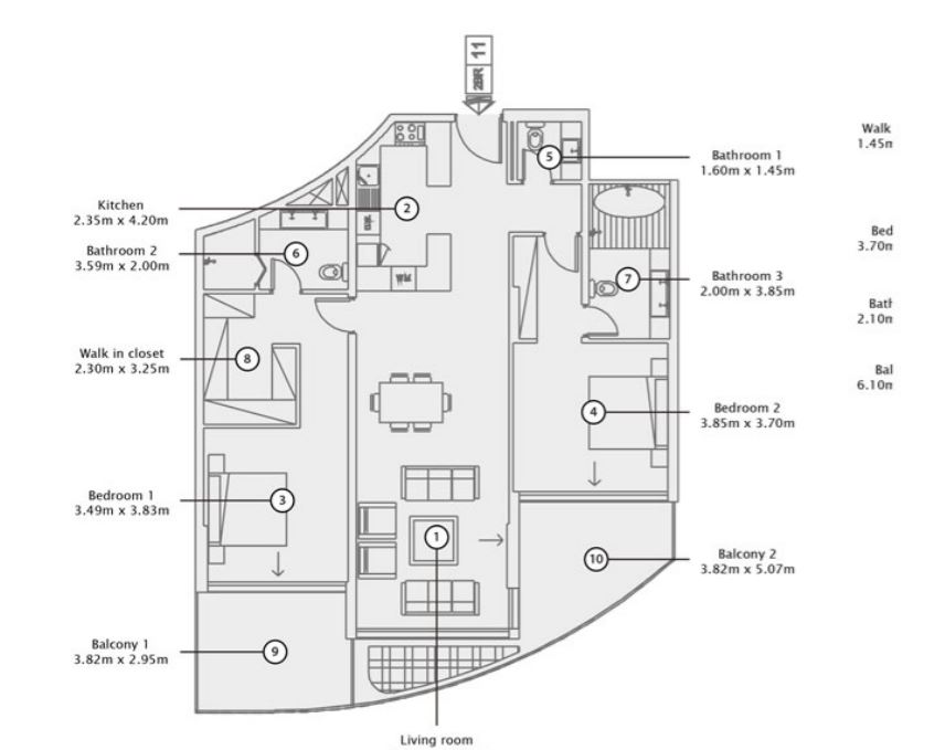 Планировка 2-комнатная квартира 136.1 м2 в ЖК Azizi Mina