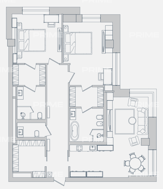 Апартаменты с 2 спальнями 123.3 м2 в ЖК Звезды Арбата