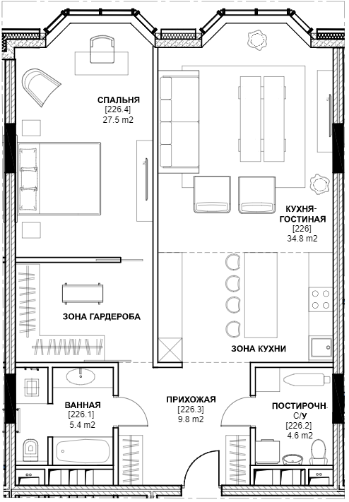 Планировка Апартаменты с 1 спальней 81.4 м2 в ЖК Sole hills