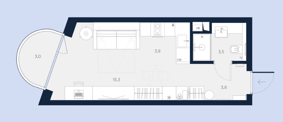 Планировка Апартаменты с 1 спальней 29.5 м2 в ЖК Logos