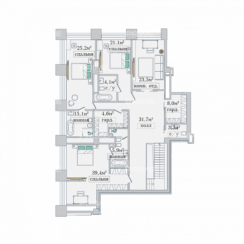 Планировка Апартаменты с 5 спальнями 415.8 м2 в ЖК Звезды Арбата Фото 2