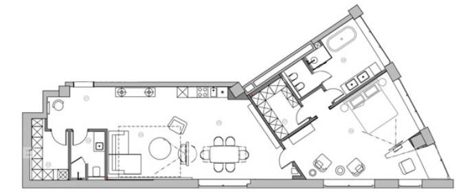 Планировка Апартаменты с 1 спальней 127.6 м2 в ЖК Звезды Арбата