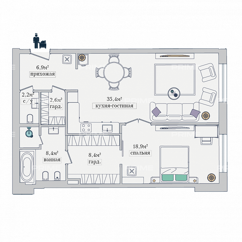 Планировка Апартаменты с 1 спальней 82.8 м2 в ЖК Звезды Арбата