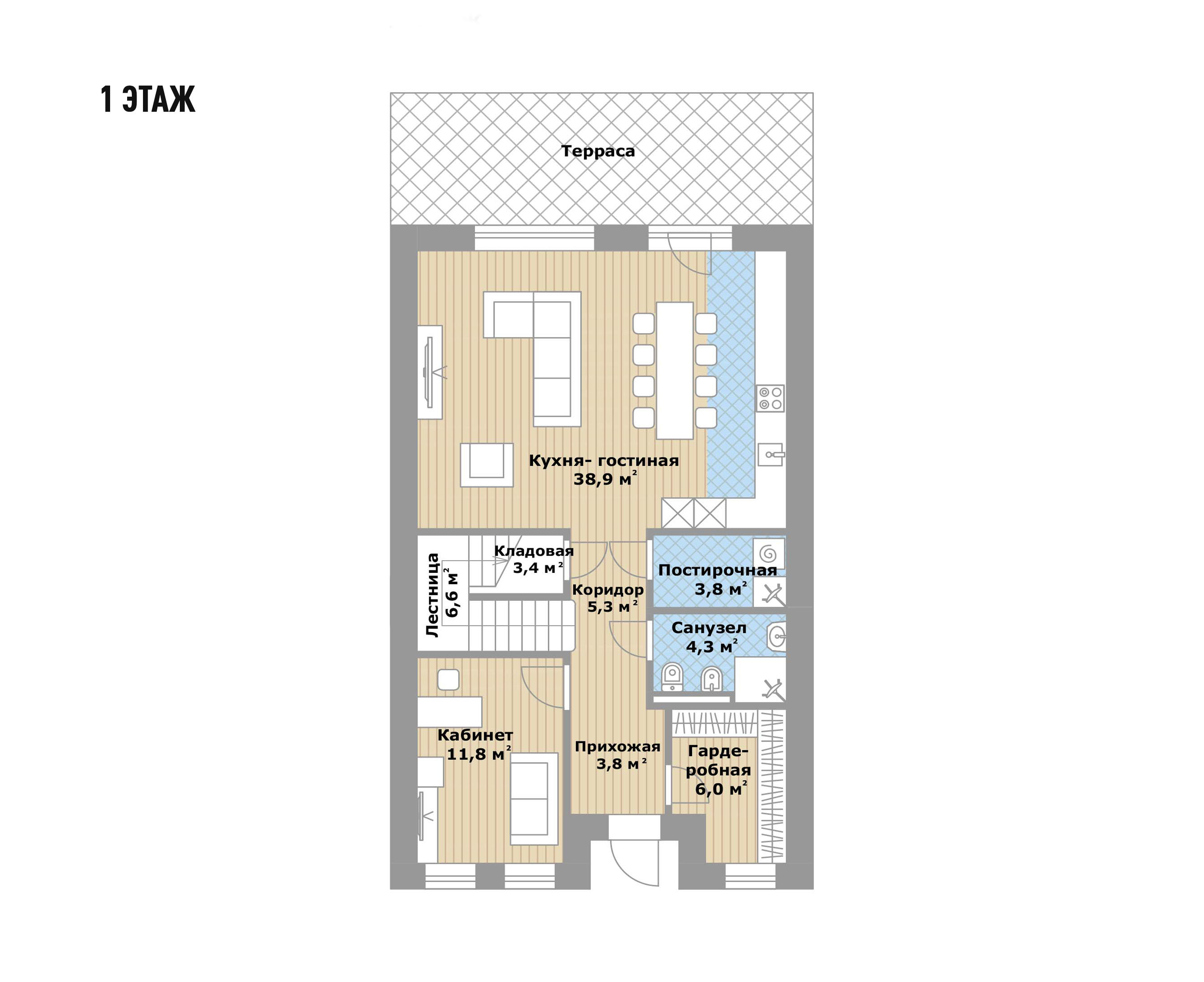 Планировка Дуплекс с 4 спальнями 250 м2 в посёлке Папушево Парк