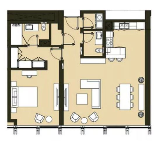 Планировка 1-комнатная квартира 95 м2 в ЖК Residence 110