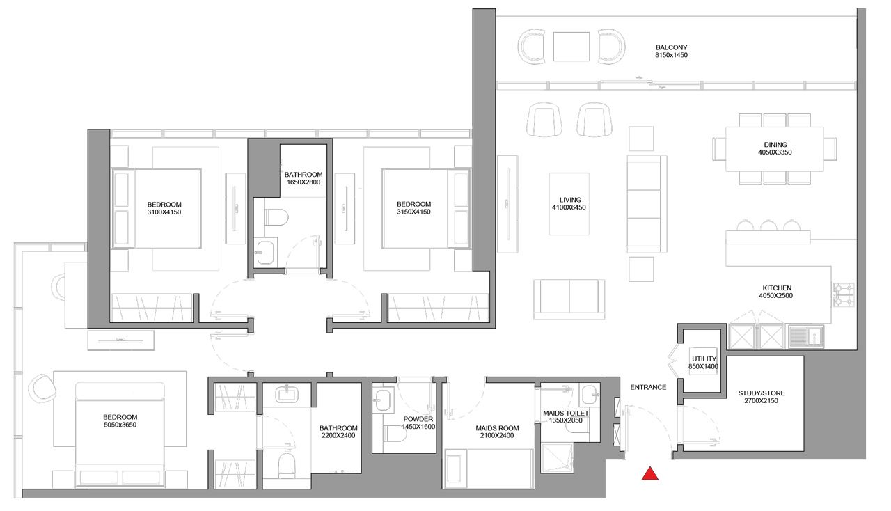 Планировка 3-комнатная квартира 126.9 м2 в ЖК Verde