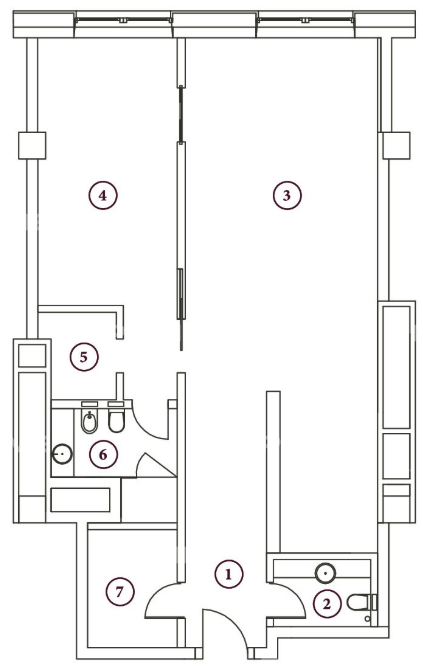 Планировка Апартаменты с 1 спальней 95.1 м2 в ЖК Звезды Арбата