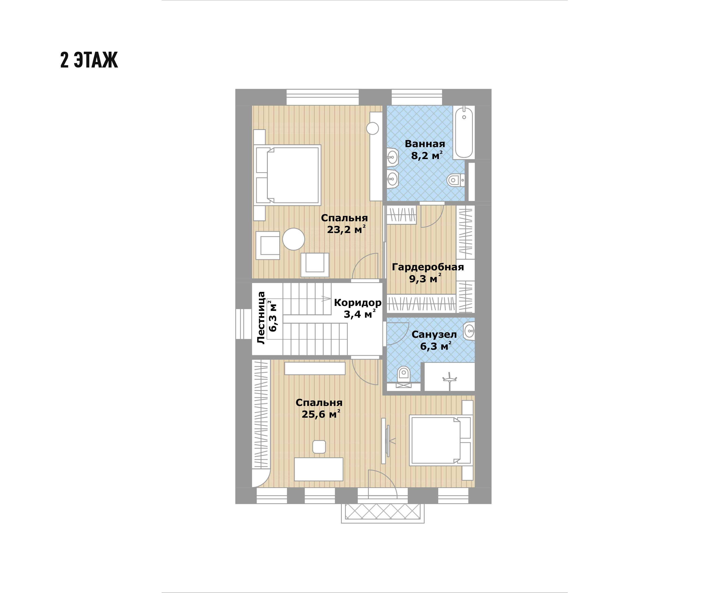 Планировка Дуплекс с 4 спальнями 250 м2 в посёлке Папушево Парк Фото 2