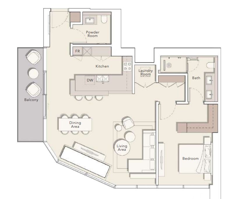 Планировка 1-комнатная квартира 99.3 м2 в ЖК One River Point