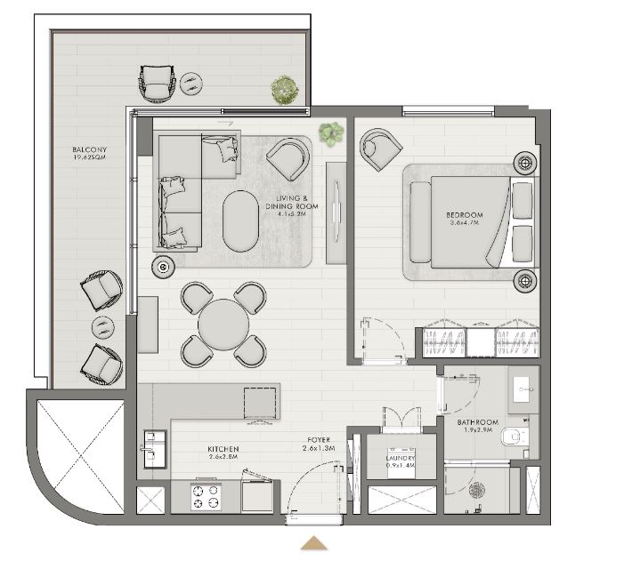 Планировка 1-комнатная квартира 69.3 м2 в ЖК Oceanz