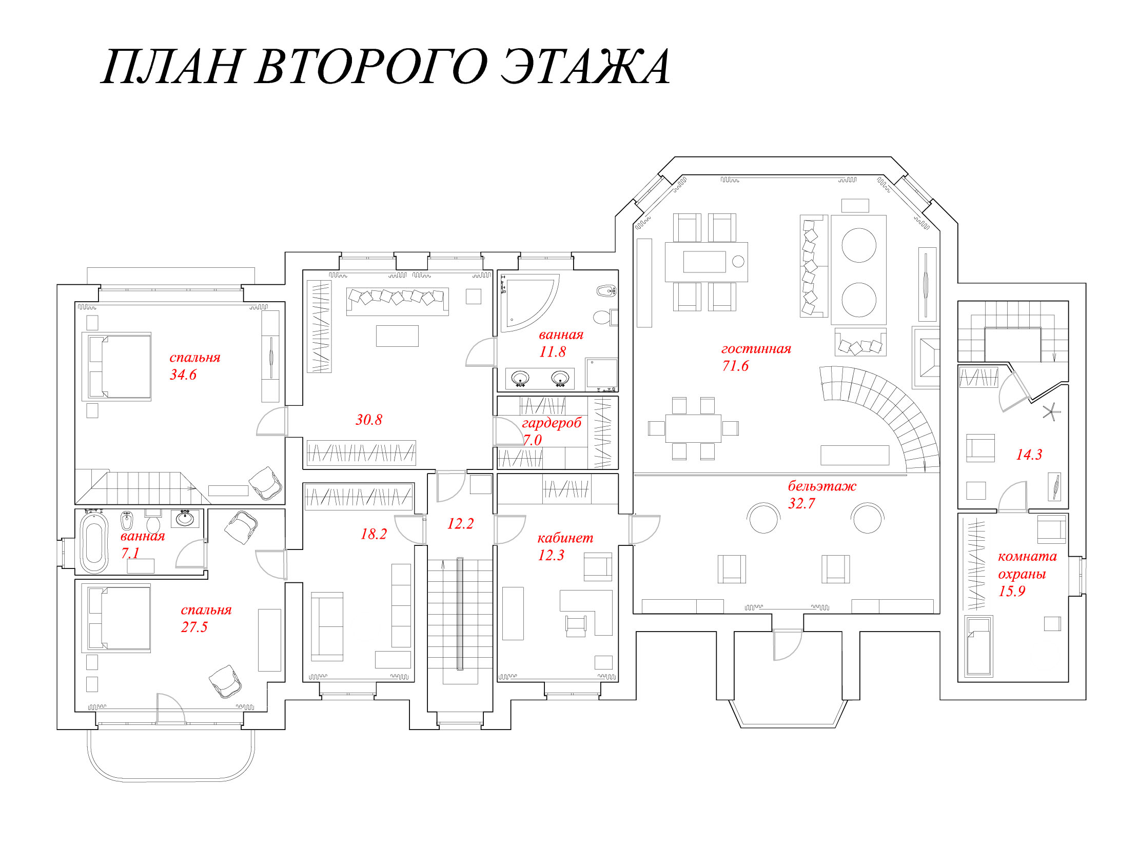 Планировка Домовладение с 5 спальнями 1200 м2 в посёлке ПДСК "Красная Поляна" Фото 2