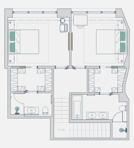 Планировка Апартаменты с 2 спальнями 136.4 м2 в ЖК Звезды Арбата Фото 2