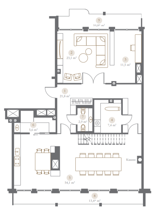 Планировка Квартира с 3 спальнями 247.75 м2 в ЖК TURGENEV