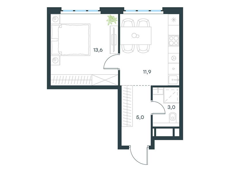 Апартаменты с 1 спальней 33.5 м2 в ЖК Level Южнопортовая