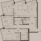 Планировка Квартира с 3 спальнями 124.3 м2 в ЖК High Life