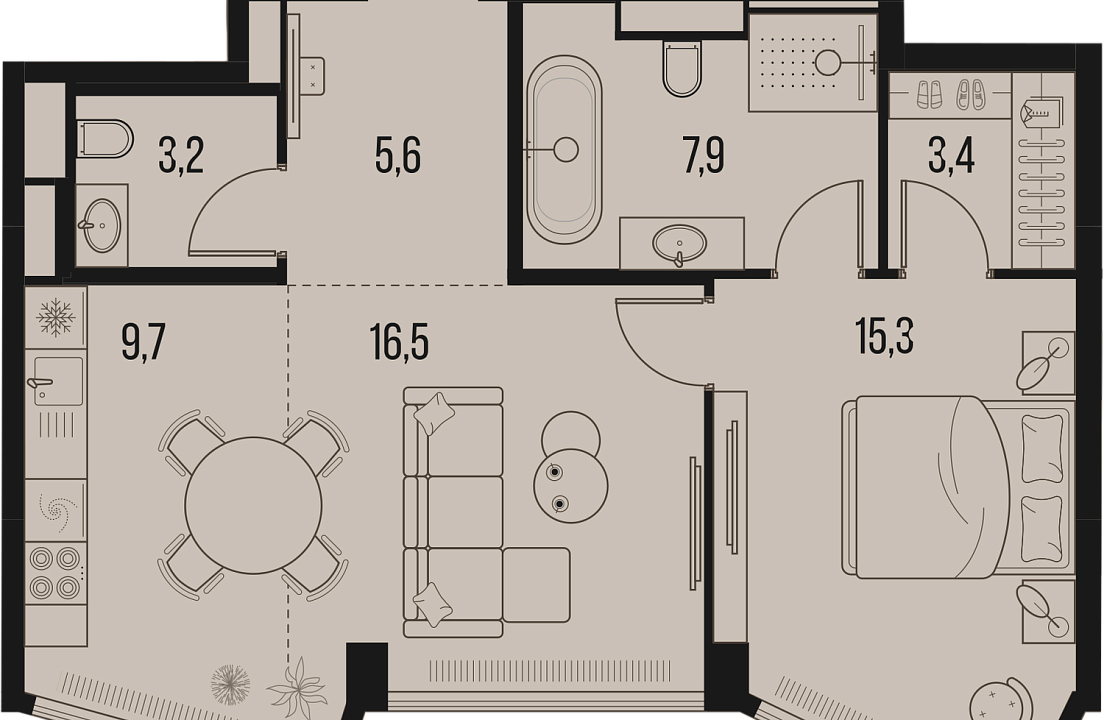 Квартира с 1 спальней 61.6 м2 в ЖК High Life
