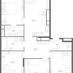 Планировка Квартира с 4 спальнями 117 м2 в ЖК Nagatino i-Land