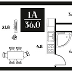 Планировка Апартаменты с 1 спальней 36 м2 в ЖК Deco Residence