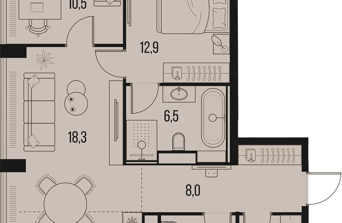 Квартира с 2 спальнями 71.4 м2 в ЖК High Life