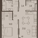 Планировка Квартира с 1 спальней 56.7 м2 в ЖК High Life