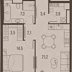 Планировка Квартира с 1 спальней 55.9 м2 в ЖК High Life