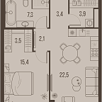 Планировка Квартира с 1 спальней 58.1 м2 в ЖК High Life