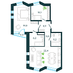 Планировка Апартаменты с 2 спальнями 71.1 м2 в ЖК Level Стрешнево