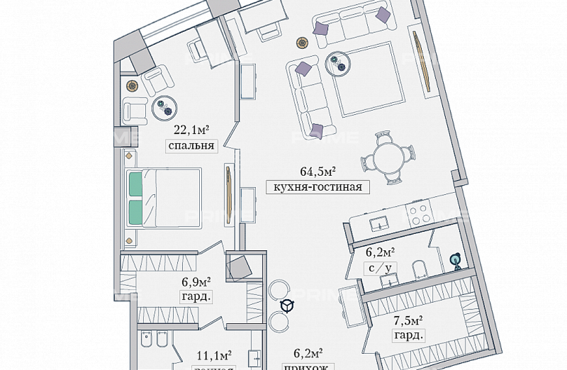 Апартаменты с 1 спальней 132.1 м2 в ЖК Звезды Арбата