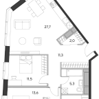 Планировка Квартира с 2 спальнями 76.6 м2 в ЖК Дом Chkalov