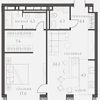 Планировка Апартаменты с 1 спальней 68.9 м2 в ЖК AHEAD
