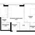 Планировка Квартира с 2 спальнями 64.87 м2 в ЖК Hide