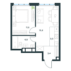 Планировка Апартаменты с 1 спальней 36.1 м2 в ЖК Level Южнопортовая