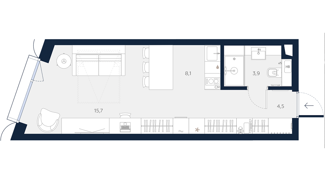 Планировка Апартаменты с 1 спальней 32.2 м2 в ЖК Logos