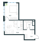 Планировка Апартаменты с 1 спальней 36.6 м2 в ЖК Level Южнопортовая