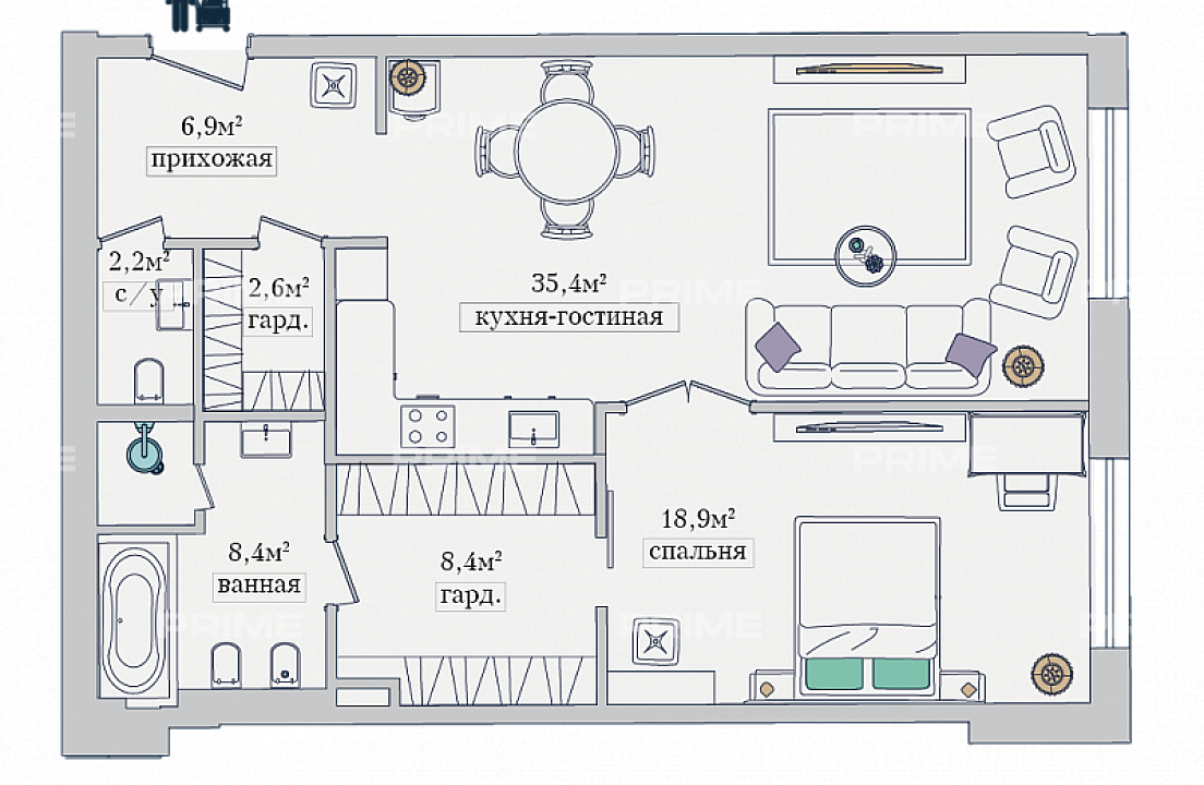 Апартаменты с 1 спальней 82.8 м2 в ЖК Звезды Арбата