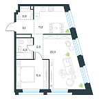 Планировка Квартира с 1 спальней 56.1 м2 в ЖК Level Нагатинская