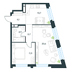 Планировка Квартира с 1 спальней 54.9 м2 в ЖК Level Нагатинская