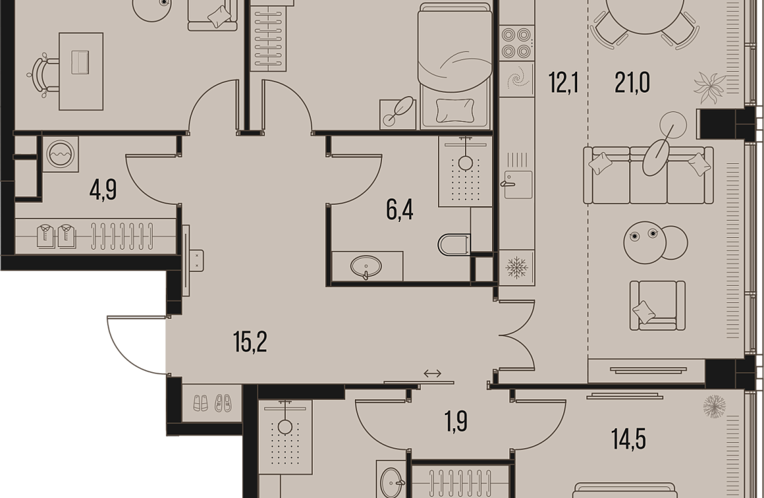 Квартира с 3 спальнями 121.1 м2 в ЖК High Life