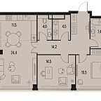 Планировка Квартира с 2 спальнями 96 м2 в ЖК High Life