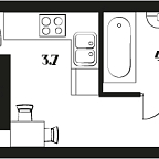 Планировка Апартаменты с 1 спальней 24 м2 в ЖК Deco Residence