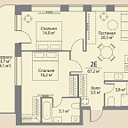 Планировка Квартира с 2 спальнями 67.2 м2 в ЖК Stories