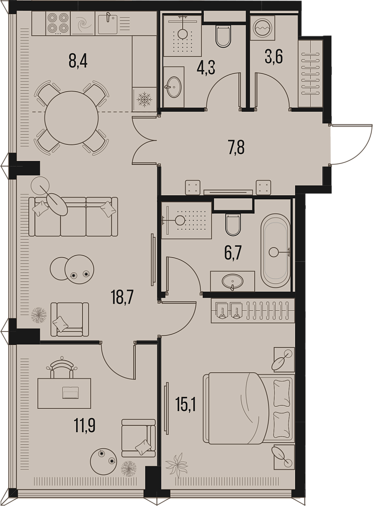 Планировка Квартира с 2 спальнями 76.5 м2 в ЖК High Life