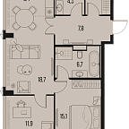 Планировка Квартира с 2 спальнями 76.5 м2 в ЖК High Life