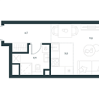 Планировка Апартаменты с 1 спальней 21.3 м2 в ЖК Level Южнопортовая