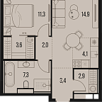 Планировка Квартира с 1 спальней 49.5 м2 в ЖК High Life