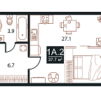 Планировка Апартаменты с 1 спальней 37.7 м2 в ЖК West Tower
