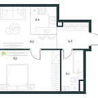 Планировка Апартаменты с 1 спальней 39.6 м2 в ЖК Level Южнопортовая