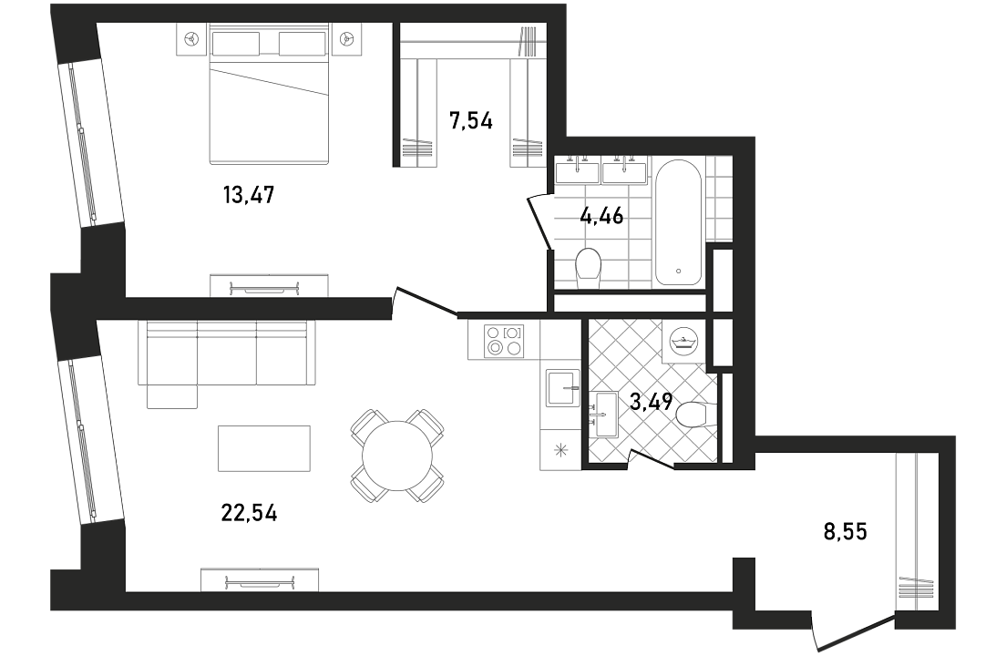 Квартира с 1 спальней 60.05 м2 в ЖК Republic